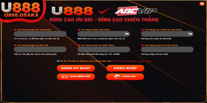 Hướng dẫn cách đăng ký tài khoản nhà cái U888